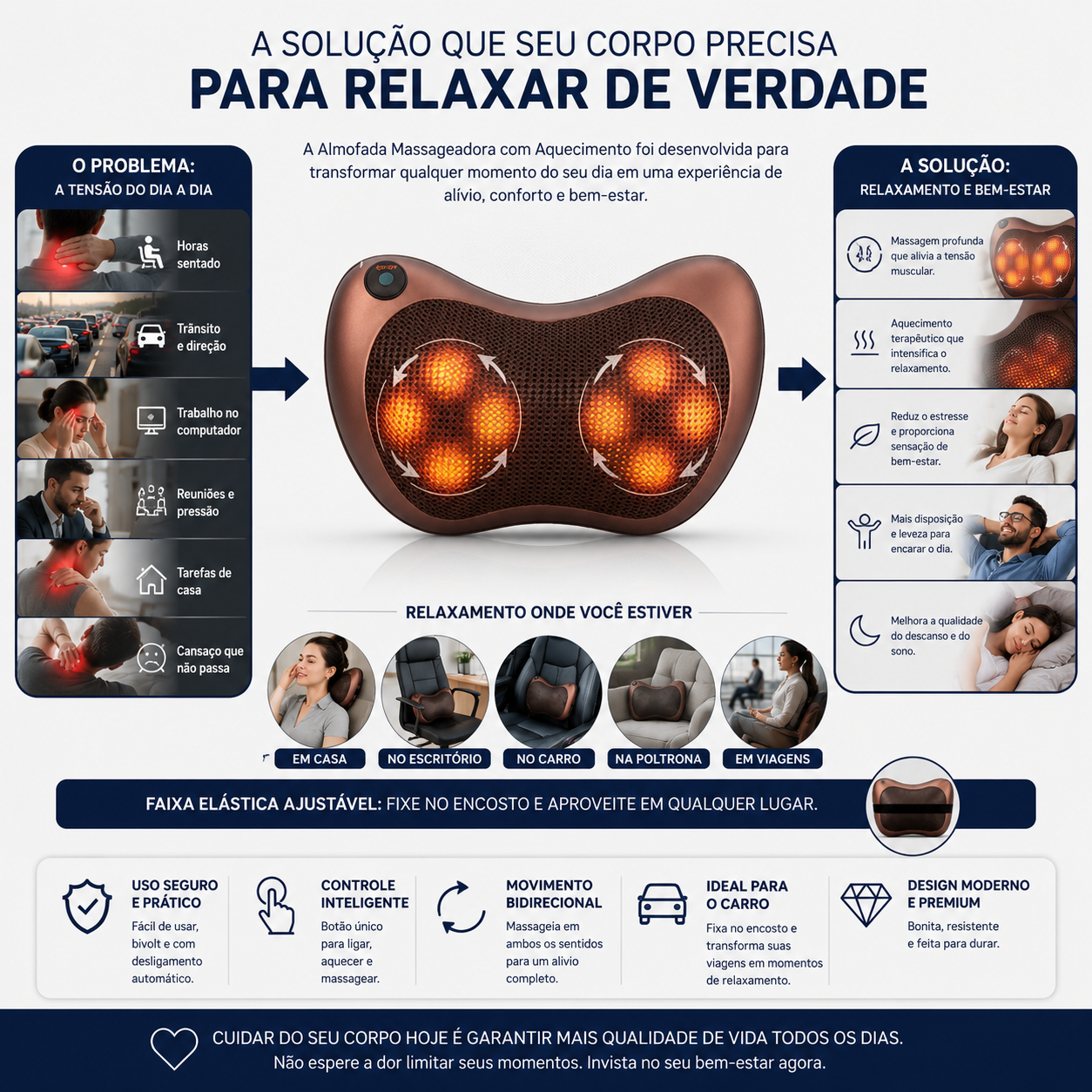 Almofada massageadora com aquecimento
