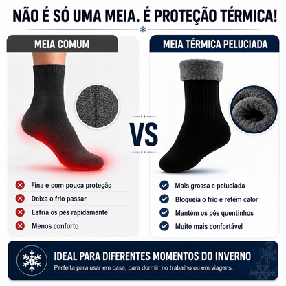 Meia Térmica Para Frio Intenso Com Forro Peluciado Macio - Nunca Mais Sofra Com Pés Gelados