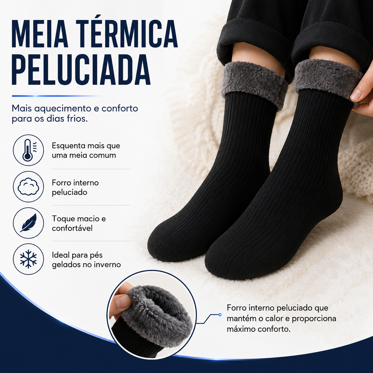 Meia Térmica Para Frio Intenso Com Forro Peluciado Macio - Nunca Mais Sofra Com Pés Gelados